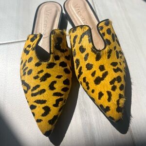 Vincenza Yellow Leopard Print Pointed Mule